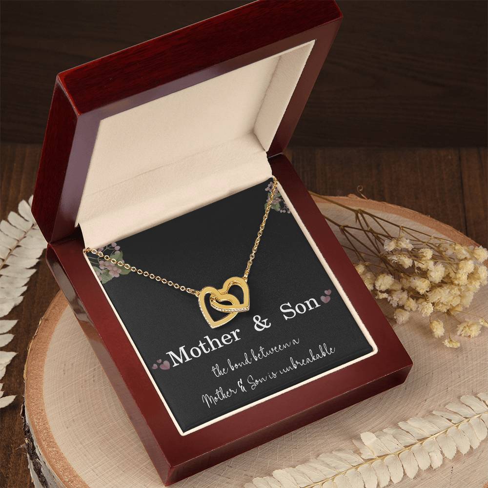 Mother’s Day Gift from Son – Mother and Son Interlocking Heart Pendant for Birthday or Christmas – The Bond Between a Mother and Son Is Unbreakable