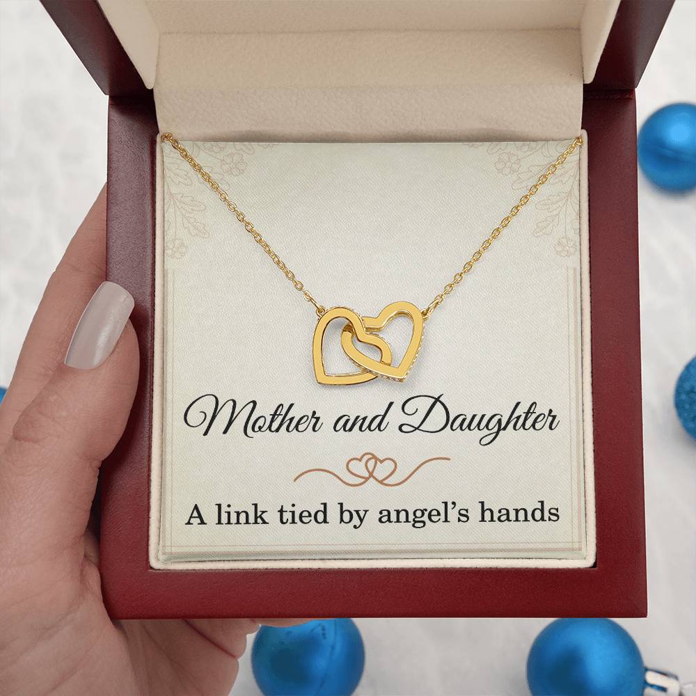 Mother Daughter Necklace – Interlocking Hearts Gift with Heartfelt Message Card, Rose Gold and Silver