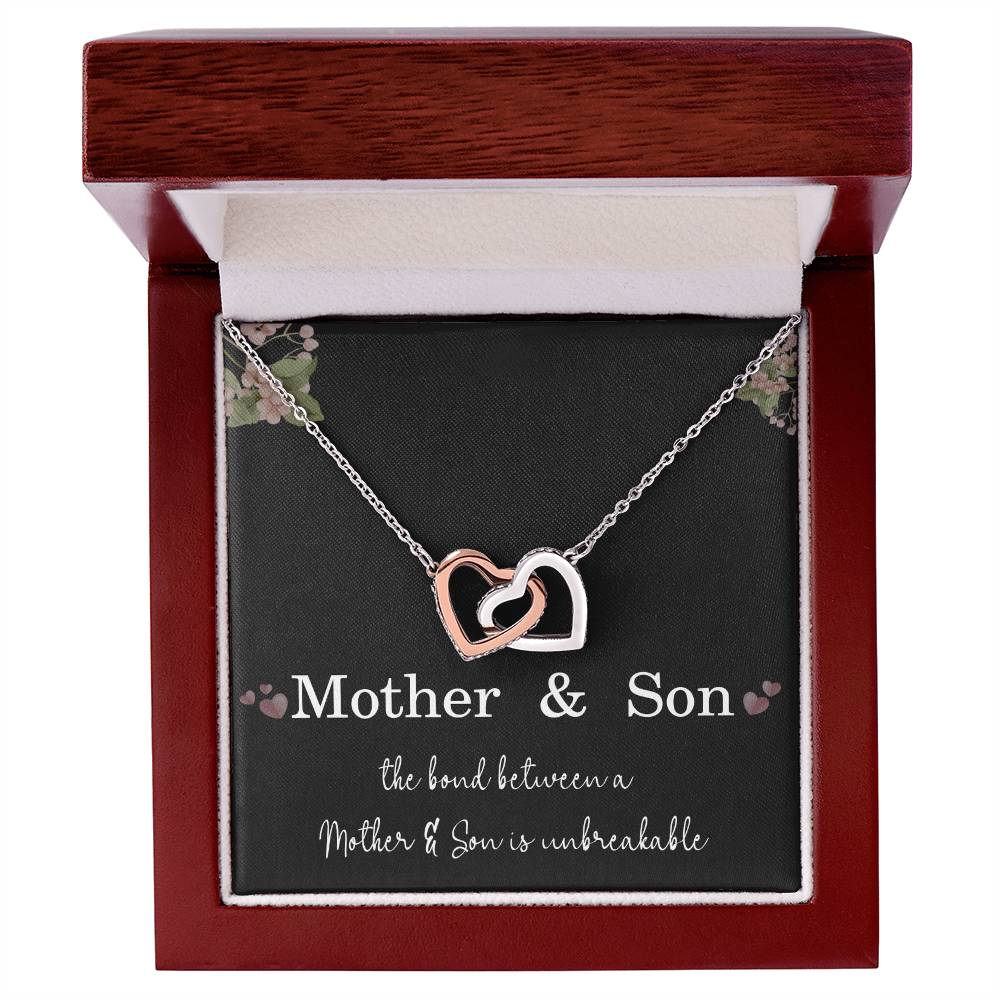 Mother’s Day Gift from Son – Mother and Son Interlocking Heart Pendant for Birthday or Christmas – The Bond Between a Mother and Son Is Unbreakable