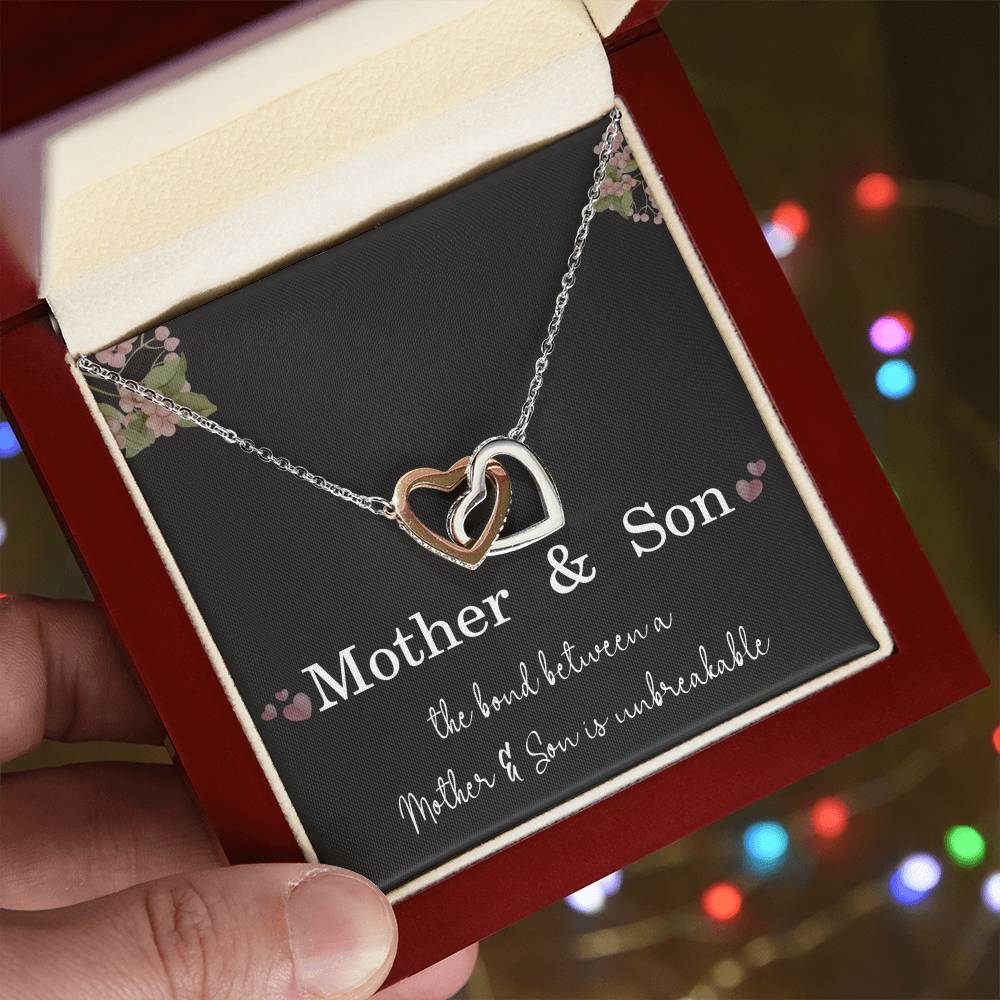 Mother’s Day Gift from Son – Mother and Son Interlocking Heart Pendant for Birthday or Christmas – The Bond Between a Mother and Son Is Unbreakable