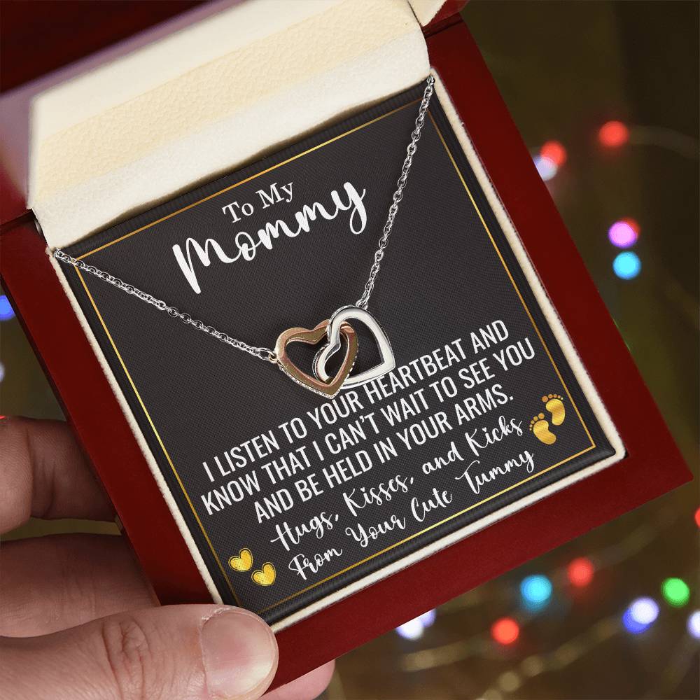 To My Mommy Necklace from Baby Bump – Expecting Mom Gift for Christmas, Baby Shower, or Mother’s Day – Hugs, Kisses, and Kicks from Your Tummy