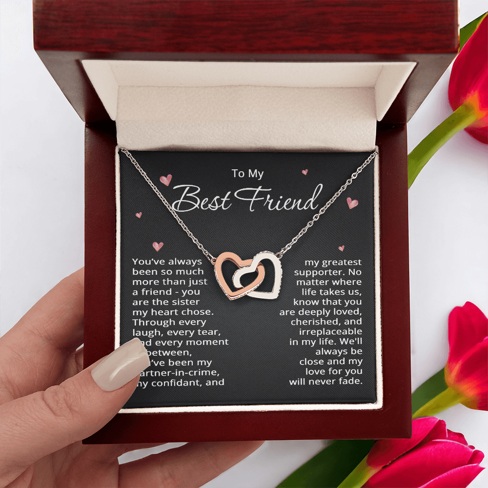 To My Best Friend Necklace Best Friend Christmas Gift Birthday Wedding Sister my Heart Chose Two Heart Pendant Bestie Jewelry BFF Gift Long Distance