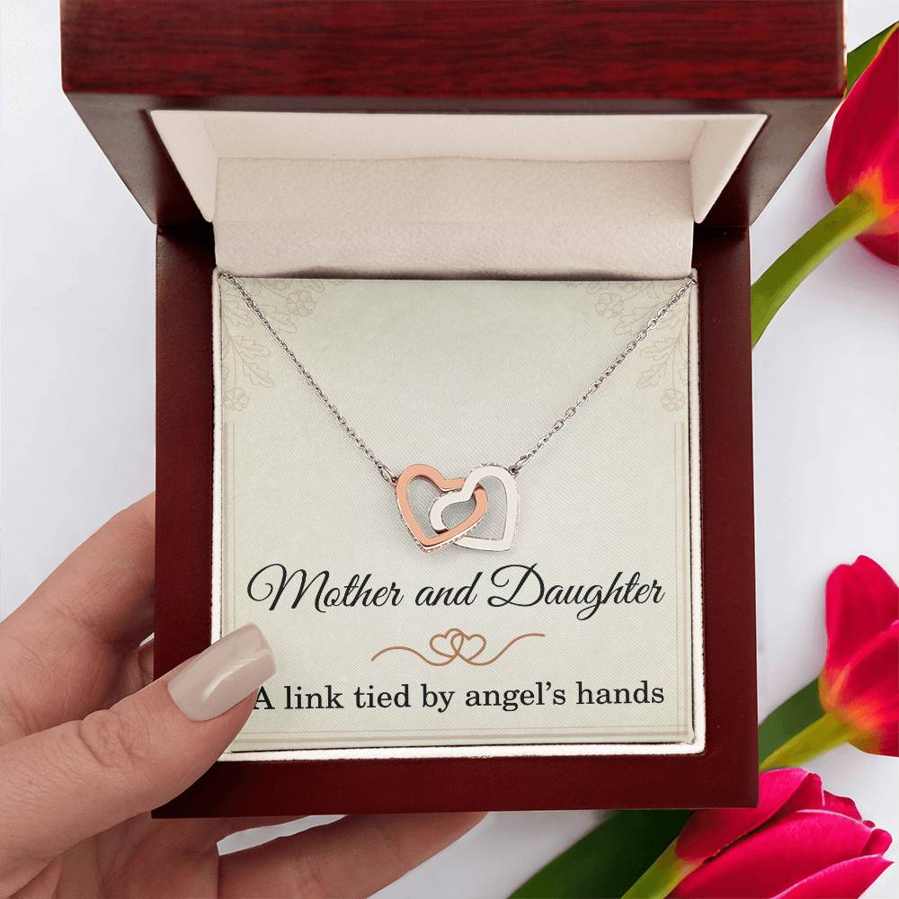 Mother Daughter Necklace – Interlocking Hearts Gift with Heartfelt Message Card, Rose Gold and Silver