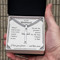 Load image into Gallery viewer, To My Husband Cross Necklace - Men's Adjustable Stainless Steel Cuban Link Chain for Valentines Day, Anniversary, Christmas, Birthday
