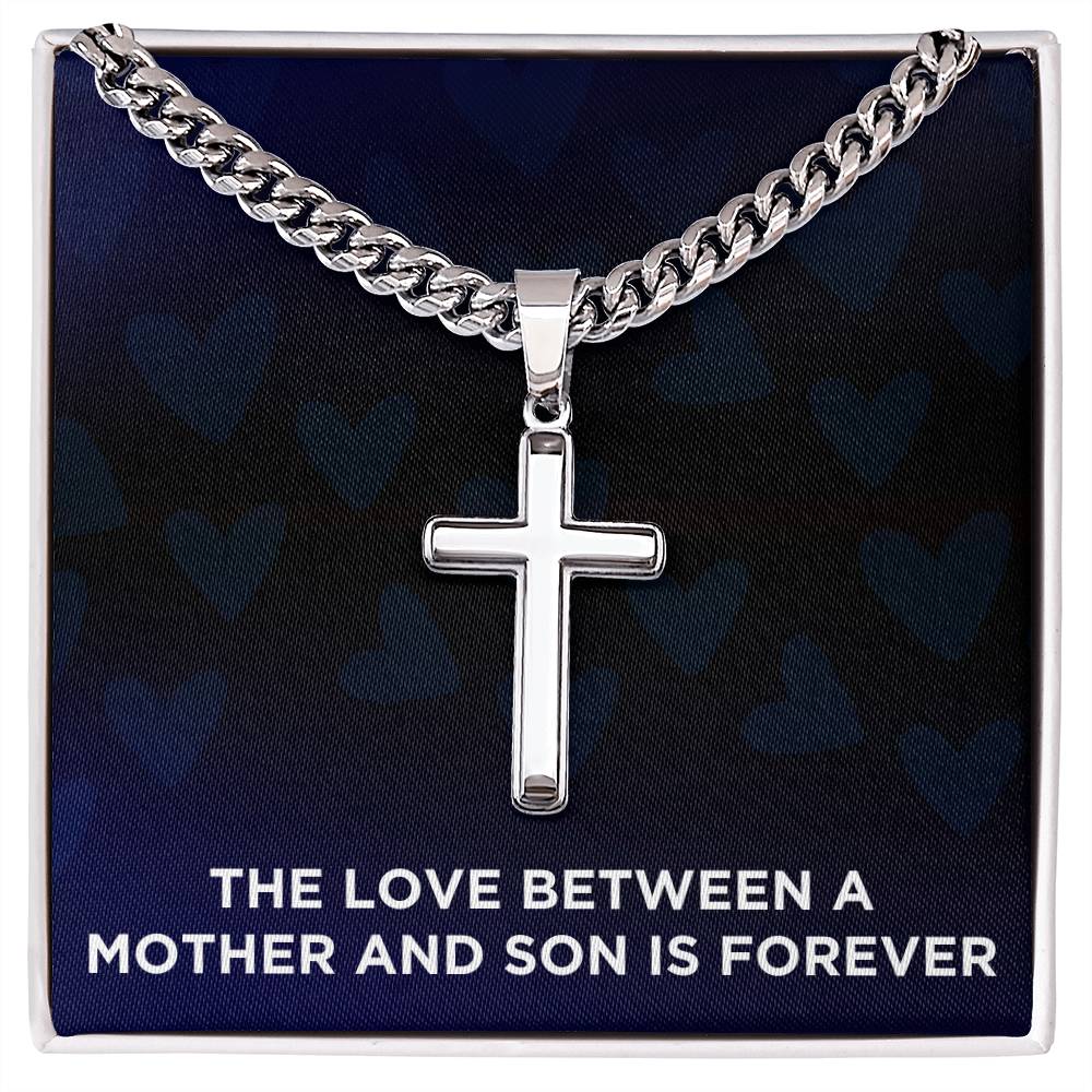Son Necklace from Mom – Cross Pendant on Cuban Chain for Christmas, Birthday, or Graduation