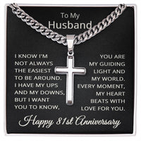 Load image into Gallery viewer, 81st Anniversary Gift for Husband - Cuban Link Cross Chain for Men, Stainless Steel
