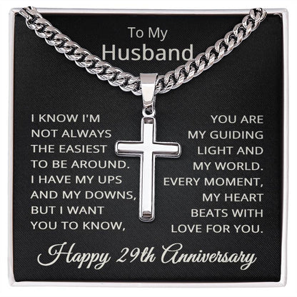 29th Anniversary Necklace for Husband 29 Years Anniversary Jewelry for Him Men Cuban Link Chain with Cross Pendant
