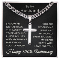 Load image into Gallery viewer, 100th Anniversary Gift for Husband - Cuban Link Cross Chain for Men, Stainless Steel
