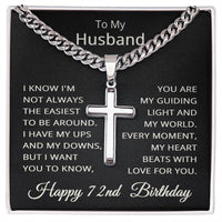 Load image into Gallery viewer, 72nd Birthday Gifts for Husband – To My Husband Cross Necklace – Men’s Stainless Steel Cuban Link Chain
