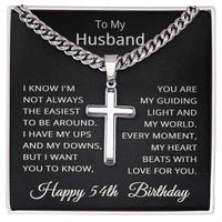 Load image into Gallery viewer, 54th Birthday Gifts for Husband – To My Husband Cross Necklace – Men’s Stainless Steel Cuban Link Chain
