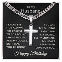 Load image into Gallery viewer, Husband Birthday Necklace for Husband Happy Birthday Gift for Him Men Jewelry Cuban Link Chain with Cross Pendant
