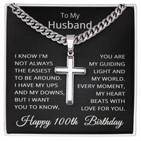 Load image into Gallery viewer, 100th Birthday Gifts for Husband – To My Husband Cross Necklace – Men’s Stainless Steel Cuban Link Chain
