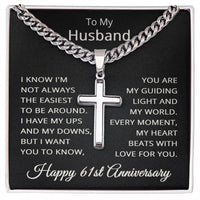 Load image into Gallery viewer, 61st Anniversary Gift for Husband - Cuban Link Cross Chain for Men, Stainless Steel

