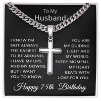 Load image into Gallery viewer, 75th Birthday Gifts for Husband – To My Husband Cross Necklace – Men’s Stainless Steel Cuban Link Chain
