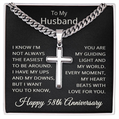 58th Anniversary Necklace for Husband 58 Years Anniversary Jewelry for Him Men Cuban Link Chain with Cross Pendant