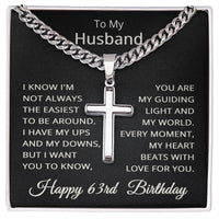 Load image into Gallery viewer, 63rd Birthday Gifts for Husband – To My Husband Cross Necklace – Men’s Stainless Steel Cuban Link Chain
