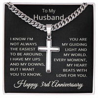 Load image into Gallery viewer, 3rd Anniversary Gift for Husband - Cuban Link Cross Chain for Men, Stainless Steel
