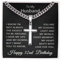 Load image into Gallery viewer, 32nd Birthday Gifts for Husband – To My Husband Cross Necklace – Men’s Stainless Steel Cuban Link Chain

