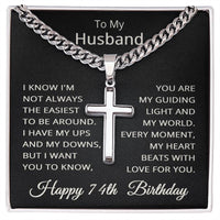 Load image into Gallery viewer, 74th Birthday Gifts for Husband – To My Husband Cross Necklace – Men’s Stainless Steel Cuban Link Chain
