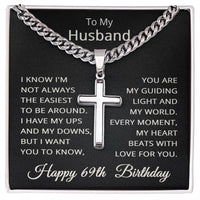Load image into Gallery viewer, 69th Birthday Gifts for Husband – To My Husband Cross Necklace – Men’s Stainless Steel Cuban Link Chain

