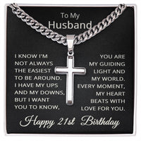Load image into Gallery viewer, 21st Birthday Gifts for Husband – To My Husband Cross Necklace – Men’s Stainless Steel Cuban Link Chain

