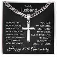 Load image into Gallery viewer, 87th Anniversary Gift for Husband - Cuban Link Cross Chain for Men, Stainless Steel
