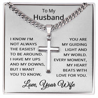 Load image into Gallery viewer, To My Husband Necklace Cross - Husband Gifts from Wife - Cuban Link Chain for Him
