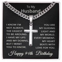 Load image into Gallery viewer, 94th Birthday Gifts for Husband – To My Husband Cross Necklace – Men’s Stainless Steel Cuban Link Chain

