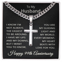 Load image into Gallery viewer, 99th Anniversary Gift for Husband - Cuban Link Cross Chain for Men, Stainless Steel

