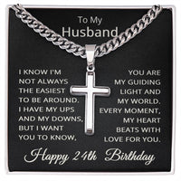 Load image into Gallery viewer, 24th Birthday Gifts for Husband – To My Husband Cross Necklace – Men’s Stainless Steel Cuban Link Chain
