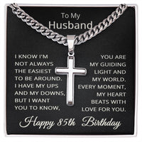 Load image into Gallery viewer, 85th Birthday Gifts for Husband – To My Husband Cross Necklace – Men’s Stainless Steel Cuban Link Chain
