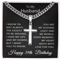 Load image into Gallery viewer, 39th Birthday Gifts for Husband – To My Husband Cross Necklace – Men’s Stainless Steel Cuban Link Chain
