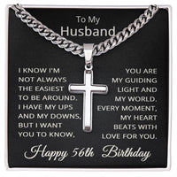 Load image into Gallery viewer, 56th Birthday Gifts for Husband – To My Husband Cross Necklace – Men’s Stainless Steel Cuban Link Chain

