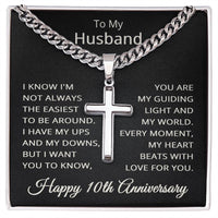 Load image into Gallery viewer, 10th Anniversary Necklace for Husband 10 Years Anniversary Jewelry for Him Men Cuban Link Chain with Cross Pendant
