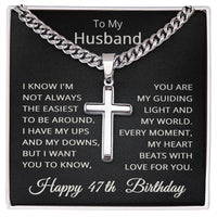 Load image into Gallery viewer, 47th Birthday Gifts for Husband – To My Husband Cross Necklace – Men’s Stainless Steel Cuban Link Chain
