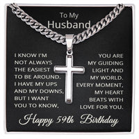 Load image into Gallery viewer, 59th Birthday Gifts for Husband – To My Husband Cross Necklace – Men’s Stainless Steel Cuban Link Chain
