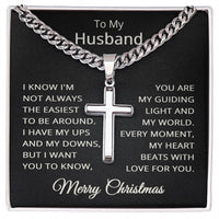 Load image into Gallery viewer, Husband Christmas Necklace for Husband To My Husband Merry Christmas Gift for Him Men Jewelry Cuban Link Chain with Cross Pendant

