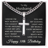 Load image into Gallery viewer, 38th Birthday Gifts for Husband – To My Husband Cross Necklace – Men’s Stainless Steel Cuban Link Chain
