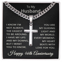 Load image into Gallery viewer, 46th Anniversary Gift for Husband - Cuban Link Cross Chain for Men, Stainless Steel
