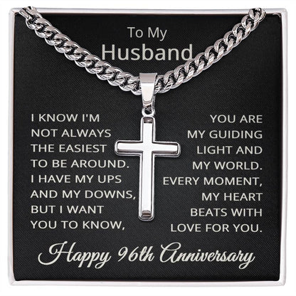 96th Anniversary Necklace for Husband 96 Years Anniversary Jewelry for Him Men Cuban Link Chain with Cross Pendant
