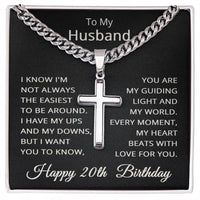 Load image into Gallery viewer, 20th Birthday Gifts for Husband – To My Husband Cross Necklace – Men’s Stainless Steel Cuban Link Chain

