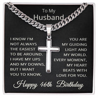 Load image into Gallery viewer, 46th Birthday Gifts for Husband – To My Husband Cross Necklace – Men’s Stainless Steel Cuban Link Chain
