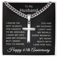 Load image into Gallery viewer, 65th Anniversary Gift for Husband - Cuban Link Cross Chain for Men, Stainless Steel
