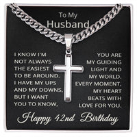 Load image into Gallery viewer, 42nd Birthday Gifts for Husband – To My Husband Cross Necklace – Men’s Stainless Steel Cuban Link Chain
