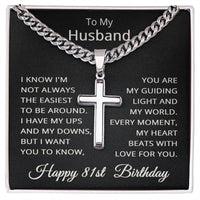 Load image into Gallery viewer, 81st Birthday Gifts for Husband – To My Husband Cross Necklace – Men’s Stainless Steel Cuban Link Chain
