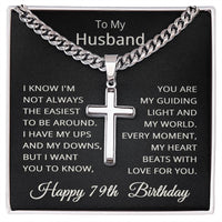 Load image into Gallery viewer, 79th Birthday Gifts for Husband – To My Husband Cross Necklace – Men’s Stainless Steel Cuban Link Chain
