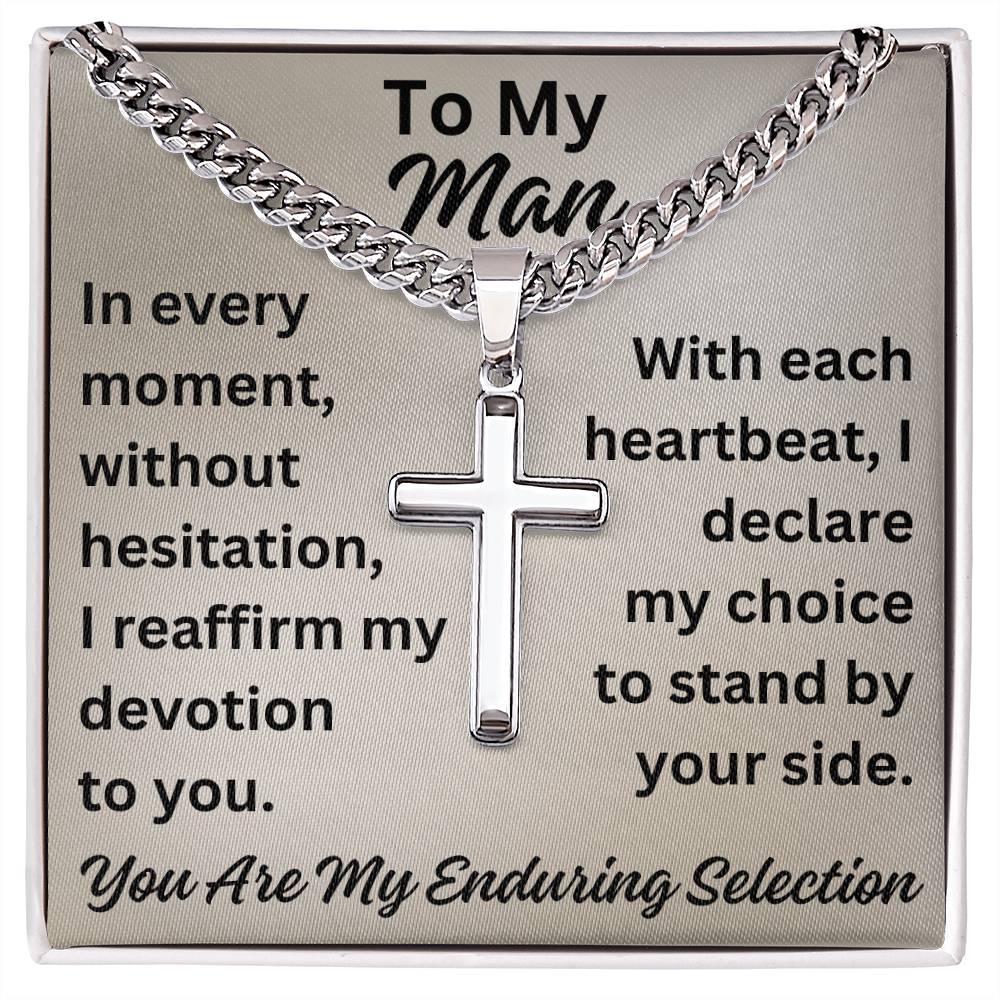 To My Man Necklace Valentine's Day Gifts for Him Husband Christmas Gifts for Him You Are My Enduring Selection Men Cross Necklace on Cuban Chain