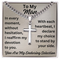 Load image into Gallery viewer, To My Man Necklace Valentine's Day Gifts for Him Husband Christmas Gifts for Him You Are My Enduring Selection Men Cross Necklace on Cuban Chain ShineOn Fulfillment

