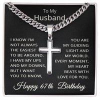 Load image into Gallery viewer, 67th Birthday Gifts for Husband – To My Husband Cross Necklace – Men’s Stainless Steel Cuban Link Chain
