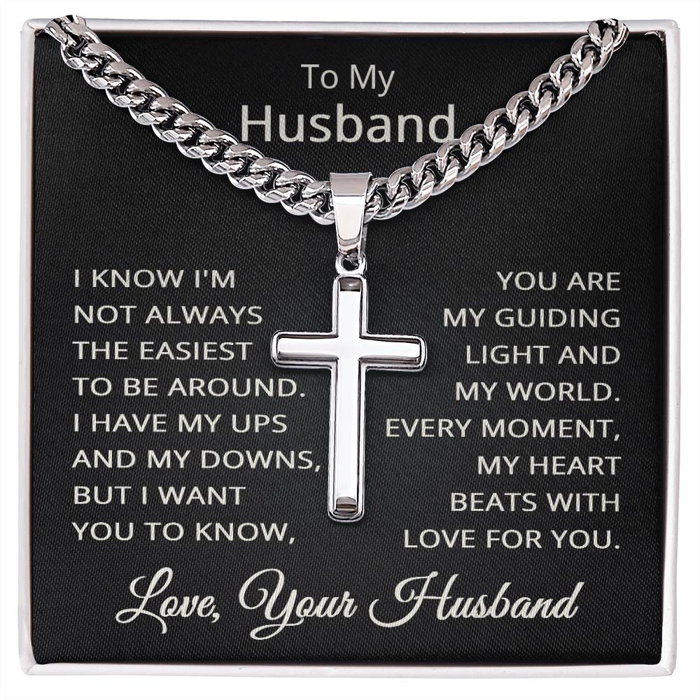 Husband Love Your Husband Necklace for Husband To My Husband Gift for Him Men Jewelry Cuban Link Chain with Cross Pendant